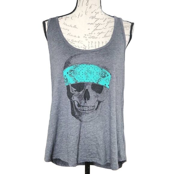 Volcom Women's Size XL Gray Teal Skull Racerback Tank - Picture 1 of 5